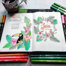 Theme Tropical Impossible De Choisir Entre 2 Magnifiques Presentations Trouvees Sur Journal A Bulles Bullet Journal Juin Bullet Journal Page De Garde
