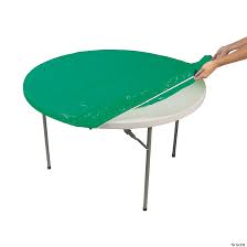 Damask pattern cloth backed vinyl tablecloth. Green Fitted Round Plastic Tablecloth Oriental Trading