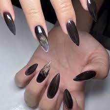 Черные длинные ногти дизайн