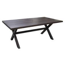 Allen Roth Atworth Rectangle Outdoor Dining Table 42 In W X 76 In L With Umbrella Hole Lowes Com Patio Table Umbrella Dining Table Outdoor Dining Table