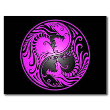 Black And Purple Dragon Tattoo Yin Yang Dragons Purple And Black Postcard Zazzle Com Yin Yang Small Dragon Tattoos Asian Dragon