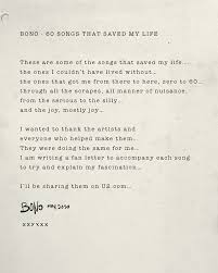 U2 News 60 Songs That Saved My Life