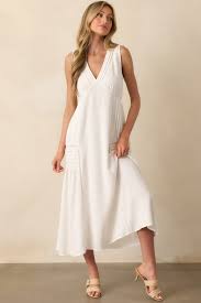 Ivory Linen Blend Sleeveless Maxi Dress - Casual Dresses | Red Dress