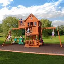 With our kids' play sets, you will find the perfect combination of fun activities, safety assurance, physically challenging social interaction for your child. Backyard Discovery Skyfort Ii All Cedar Playset 6113com The Home Depot Swing Set Wooden Swing Set Kids Playground