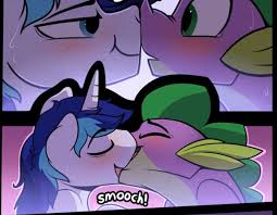 1219812 - suggestive, spike, shining armor, pony, male, smiling, blushing,  cute, open mouth, comic, eyes closed, bedroom eyes, gay, sweat, kissing,  wide eyes, boop, eye contact, cute porn, implied sex, :t, noseboop,