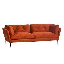 This sofa has great lines and the upholstery is in good condition for its age, with minor wear. Midcentury Orange Velvet Sofa Sofa Orange Furniture Orange Sofa