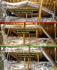 Flexible Air Duct Replacement With Round Sheet Metal Duct Duct Work Air Duct Insulation Attic Remodel