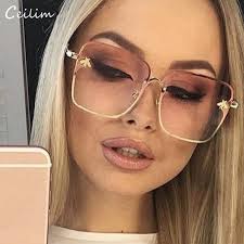 2023 New Oversize Clear Pink Sunglasses for Women Gradient Square Bee Sun  Glasses Superstar Luxury Brand Designer Shades UV400