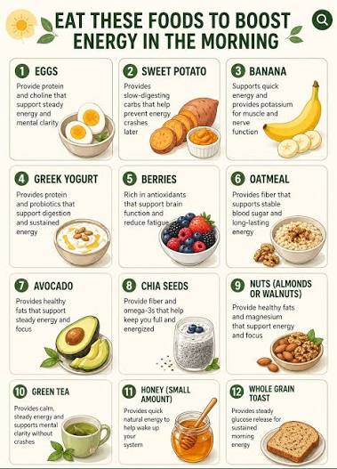 EAT THESE FOODS TO BOOST ENERGY IN THE MORNING ⚡ Stop starting your morning  on empty — fuel your body like you actually want energy. EAT THESE FOODS TO  BOOST ENERGY IN