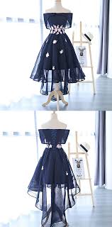 Cute Dark Blue A Line High Low Off Shoulder Short Prom Dress Of Girl Dress From Of Girl Cute Prom Dresses Cheap Homecoming Dresses Short Dresses
