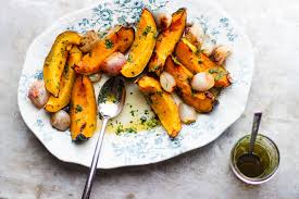 Roasted Acorn Squash And Shallots With Parsley Oil Vegan