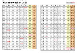 Jul 19, 2021 · das jahr 2021 hat 52 kalenderwochen und beginnt am freitag, den 1. Kalenderwochen 2021 Mit Vorlagen Fur Excel Word Pdf