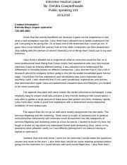 How to write a reflection paper on an interview? Interveiw Reaction Paper Interview Reaction Paper By Dendra Cowperthwaite Public Speaking 101 Contact Information Belinda Mays Import Specialist Course Hero