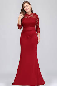 Plus Size Lace Mermaid Long Evening Elegant Three Quarter Sleeve Dress Bridesmaid Dresses Plus Size Red Bridal Dress Bridesmaid Dresses Red Long