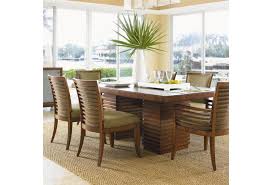 Select from round, oval, rectangular, and extension dining tables; Tommy Bahama Home Ocean Club 207195632 Double Pedestal Peninsula Dining Table Baer S Furniture Dining Tables