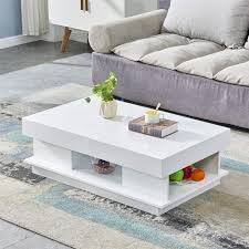 What are the shipping options for white coffee tables? Boju Modern White Wood High Gloss Coffee Table 2 Tiers With Hidden Storage Drawers Living Room Large Sofa End Tea Table For Office Waiting Reception Furniture Buy Online In Belize At Belize Desertcart Com