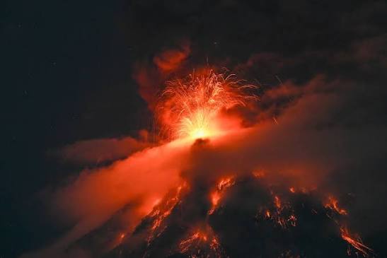 A view of the Fuego Volcano spewing lava and ash into the air during its latest eruptive phase.