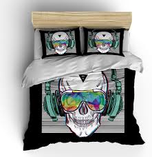 Bedding sets 3d custom duvet cover queen/king 3 pcs. Amazon Com Shompe Music Skull Bedding Sets Queen Size Kids White Stripes Punk Rocker Headphones Skull Duvet Cover Set With Pillowcases For Teens Boys Girls No Comforter Kitchen Dining
