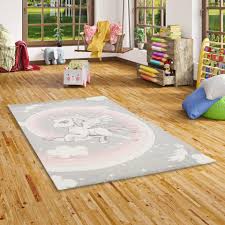 Flachflor teppich grau rosa ornamente 2 6kg m2 11mm kaya. Kinder Teppich Maui Kids Pastell Grau Rosa Einhorn