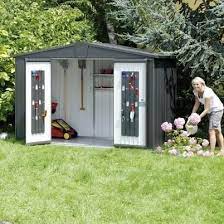 biohort heavy duty europa size 5 metal shed double door in metallic quartz grey metallic silver and abri de jardin abri de jardin castorama cabanon de jardin