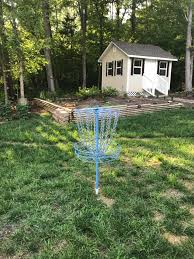 Diy disc golf repurpose table craft crafty frisbee discgolf innova do it yourself outdoor game. Finally Set Up My Homemade Basket Into A Base With A Pin So I Can Move It For Mowing Ect Discgolf