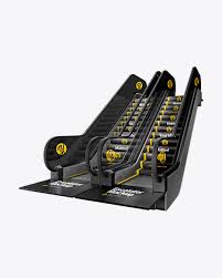 Download Escalators Mockup Half Side View In Indoor Advertising Mockups On Yellow Images Object Mockups PSD Mockup Templates