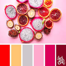 This colorful image of ripe fruit gives rise to this unique combination of blues, cyans and red. Color Palette 321 Pink Fruits Sarah Renae Clark Coloring Book Artist And Designer
