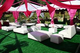 Outdoor Event With Clear Tent Fuschia Line Swagging And White Lounge Area Party Rentals Outdoor Event Rental Furniture
