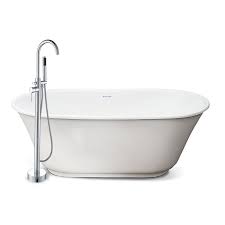 The tub measures 32 inches wide and 60 inches long, a moderate size that fits most alcoves. American Bath Factory Chelsea 26 In W X 60 In L White Tub Acrylic Oval Back Center Drain Freestanding Soaking Bathtub And Faucet Included In The Bathtubs Department At Lowes Com