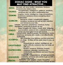Ruled by the moon and characterized by the crab, cancer has so much going on in its watery depths. Zodiac Signs What You May Find Attractive Aries Sarcasm Wit Busy Bodies Cleverness Kindness Taurus Gemin Playfulness Someone Whose Easygoing About Cancer Emotions Someone Who Will Be Very Attentive Leo Virgo Libra