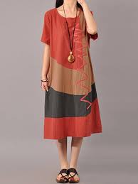 Romacci Women Baggy House Dress Plus Size Pockets O Neck Short Sleeves Casual Loose Dress Cotton Vint Vintage Print Dress Womens Dresses Vintage Summer Dresses