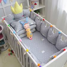 7pcs Set Grey Crown Pattern Crib Bedding Set Multi Color And Size Baby Bedding Set Baby Cot Bumpers Sheet Quilt Cov Bebek Yataklari Bebek Urunleri Bebek Yatagi