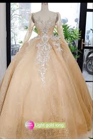 Light Gold Beaded Long Or Short Sleeves Sparkle Ball Gown Wedding Dress With Sweep Train Glitter Tulle Ball Gowns Wedding Ball Gowns Gold Wedding Gowns