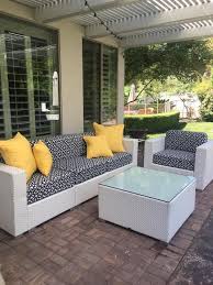 More images for outdoor daybed with canopy sunbrella replacement cushion » Lovely New Outdoor Cushions In Sunbrella Luxe Indigo Print With Buttercup Yellow Pillows By Britta L White Wicker Patio Furniture Outdoor Furniture Patio Decor