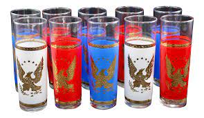 Mid 20th Century Vintage Federal Eagle Red White And Blue Cocktail Glasses Set Of 10 On Chairish Com Antiques Antique Collection Vintage Objects