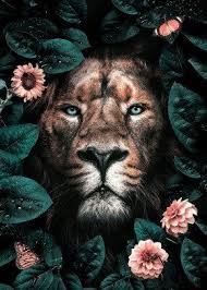 Wild Lion With Flowers Metal Poster Print Mk Studio Displate Animal Posters Animal Wallpaper Animal Drawings