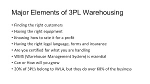 Think about your insurance needs. Convert Your Warehouse To Cash Major Elements Of 3pl Warehousing Finding The Right Customers Having The Right Equipment Knowing How To Rate It For A Ppt Download