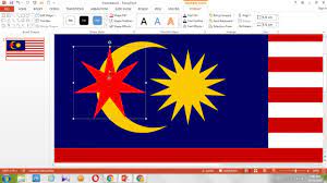 Di dalamnya terdapat bulan sabit dan bintang berwarna kuning; Cara Mudah Melukis Gambar Bendera Malaysia Jalur Gemilang Menggunakan Powerpoint Youtube