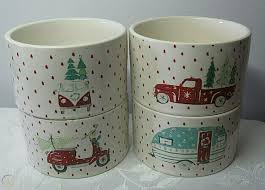 Measure 3 in diameter snd 2 tall. The Bakeshop Set Of 4 Christmas Ramekins Red Truck Scooter Bus Camper Brand New 3761488421