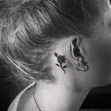 Minimalist Rose Tattoo Behind The Ear Tattoo Behind The Ear Behind Ear Tattoos Ear Tattoo