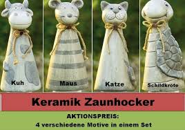 Zaunhocker Gartenfiguren Aus Keramik Katze Maus Kuh Schildkrote Hohe Ca 27 Cm Topferhandwerk Zaunhocker Keramik