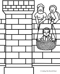 How about cutting it out and then pasting pictures of flowers cut from a magazine into the basket? Paul Lowered In A Basket Coloring Page Crafting The Word Of God