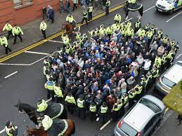 By contrast with rangers ' visit 10 years earlier, the atmosphere was cordial as tens of thousands of celtic fans descended on manchester and mingled freely with the locals. Rangers Fans Escorted To Parkhead By Police While Celtic Supporters Turn Glasgow Green And White With Flares