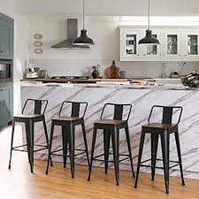Black metal commercial bar stool with square back in natural. Amazon Com Andeworld Metal Bar Stools Set Of 4 Kitchen Counter Stools Bristro Barstools Industrial Bar Stools 26 Inch Black With Wooden Seats Kitchen Dining