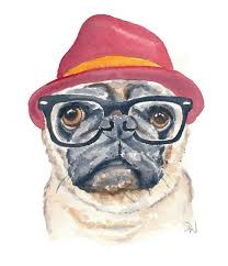 Pug Watercolor Print Dog Watercolour Painting Hipster Dog 5x7 Art Print Funny Painting Hipster Animals Funny Paintings Watercolor Dog