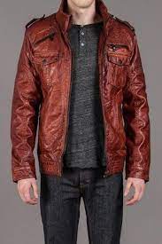 Brown Faux Leather Jacket With Knit Collar Projek Raw Leather Jacket Men Leather Jacket Revival Clothing