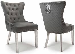 Chelsea brushed beige velvet quilted dining chair lion knocker metal legs. Lionhead Brushed Grey Velvet Knocker Back Dining Accent Chairs Chrome Legs Pair Up To 40 Sales Now On