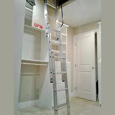 Retractable stairs allow easy access to our garage loft. Aluminum Compact Attic Ladder 250 Lb 18 24 To 30 30 Inch Opening Range 7 9ft Ceiling Heights A Better Storage Solution