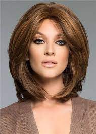 Full Hair Mid Part Medium Bob Hairstyles Women S Natural Straight Synthetic Hair Capless Wigs 16inch Medium Bob Hairstyles Medium Length Hair Styles Medium Hair Styles