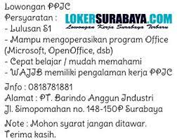 Info lowongan kerja bandung lulusan sma smk d3 s1 s2 loker tahun 2021, baca selengkapnya. Loker Surabaya Di Pt Barindo Anggun Industri Juli 2020 Lowongan Kerja Surabaya Juni 2021 Lowongan Kerja Jawa Timur Terbaru